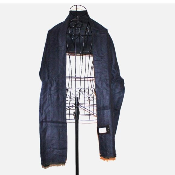 Van Heusen Men's Scarf Fringed 72 x 24 NWT Warm Gift for Him Navy Blue & Black - Picture 1 of 7